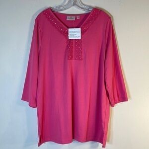 NWT. Quacker Factory by Jeanne Bice 1X Jewel Lace Embellished 3/4 Sleeve Tunic